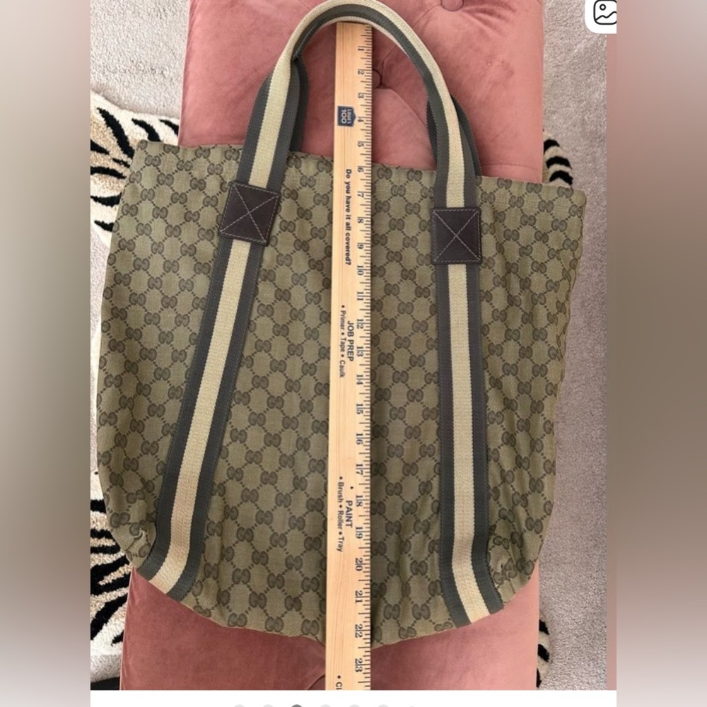 Gucci Original GG Canvas Flat Web Tote Bag Brown Monogram Model ID: 189669 EUC - Picture 5 of 14